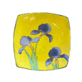 Square Dinner Plate with Irises on Buttercup Yellow