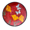 Dinner Plate with California Poppies and Butterflies on Cherry Cherry