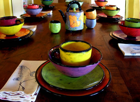 Handmade handpainted colorful ceramic dinner ware Santa Fe New Mexico