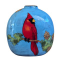 Flat Vase with a Cardinal on Turquoise