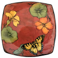 Square Salad Plate with a Swallowtail and Nasturiums on Frogspear
