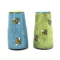 Thimble Salt and Pepper Shakers with Bees on Turquoise and Grass Green