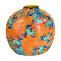 Flat Vase with Frogs on Burnt Orange
