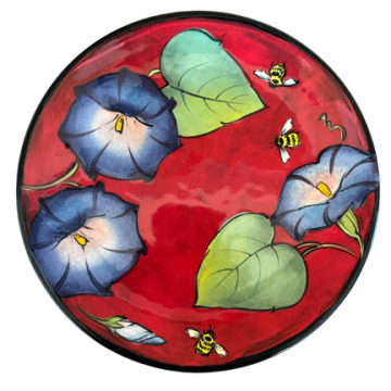 Salad Plate with Morning Glories and Bees on Cherry Cherry