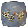 Square Salad Plate with Chickens on French Blue