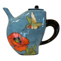 Jenny Teapot with Oriental Poppy and Hummingbird on Turquoise