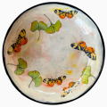 Large Pasta Bowl with Tiger Moth and Gingko Leaves on Peach Blush