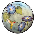 Salad Plate with Morning Glories and Hummingbird on Light Bermuda