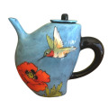 Jenny Teapot with Hummingbirds and Poppies on Turquoise