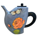 Jenny Teapot with Glass Butterflies and Roses on French Blue