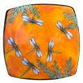 Square Dinner Plate with Dragonflies on Burnt Orange