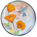 Salad Plate with Hummingbird and California Poppies on Peach Blush