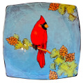 Square Medium Platter with a Cardinal on Turquoise