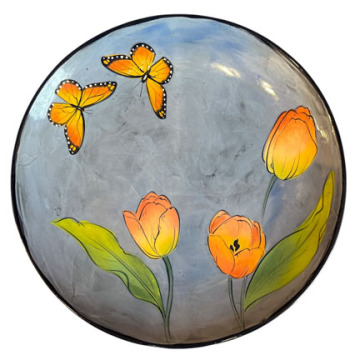 Medium Serving Platter withTulips and Monarchs on French Blue