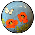 Dinner Plate with Oriental Poppies and Butterfly on Turquoise