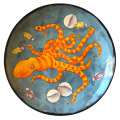 Medium Serving Platter with Octopus and Fish on Turquoise