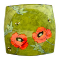 Square Medium Platter with Oriental Poppies on Grass Green