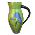 Medium Pitcher with Irises and Dragonflies on Grass Green