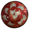 Medium Serving Bowl with Chickens on Vintage Crimson