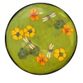 Medium Platter with Nasturtiums and Dragonflies on Grass Green
