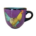 Large Cup with Chickens and a Rooster on Viva Violet